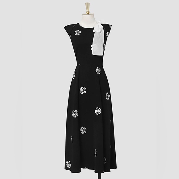 30 -  Formal Black Rose Embroidery Puff Sleeve Dresses  Bodycon A-line - Picture 3 of 11